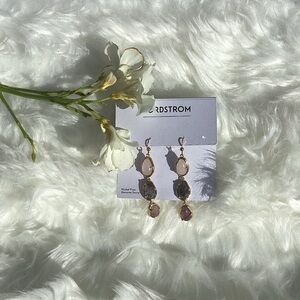 NWT Nordstrom Genuine Stone Gold/Purple Dangle Hook Earrings